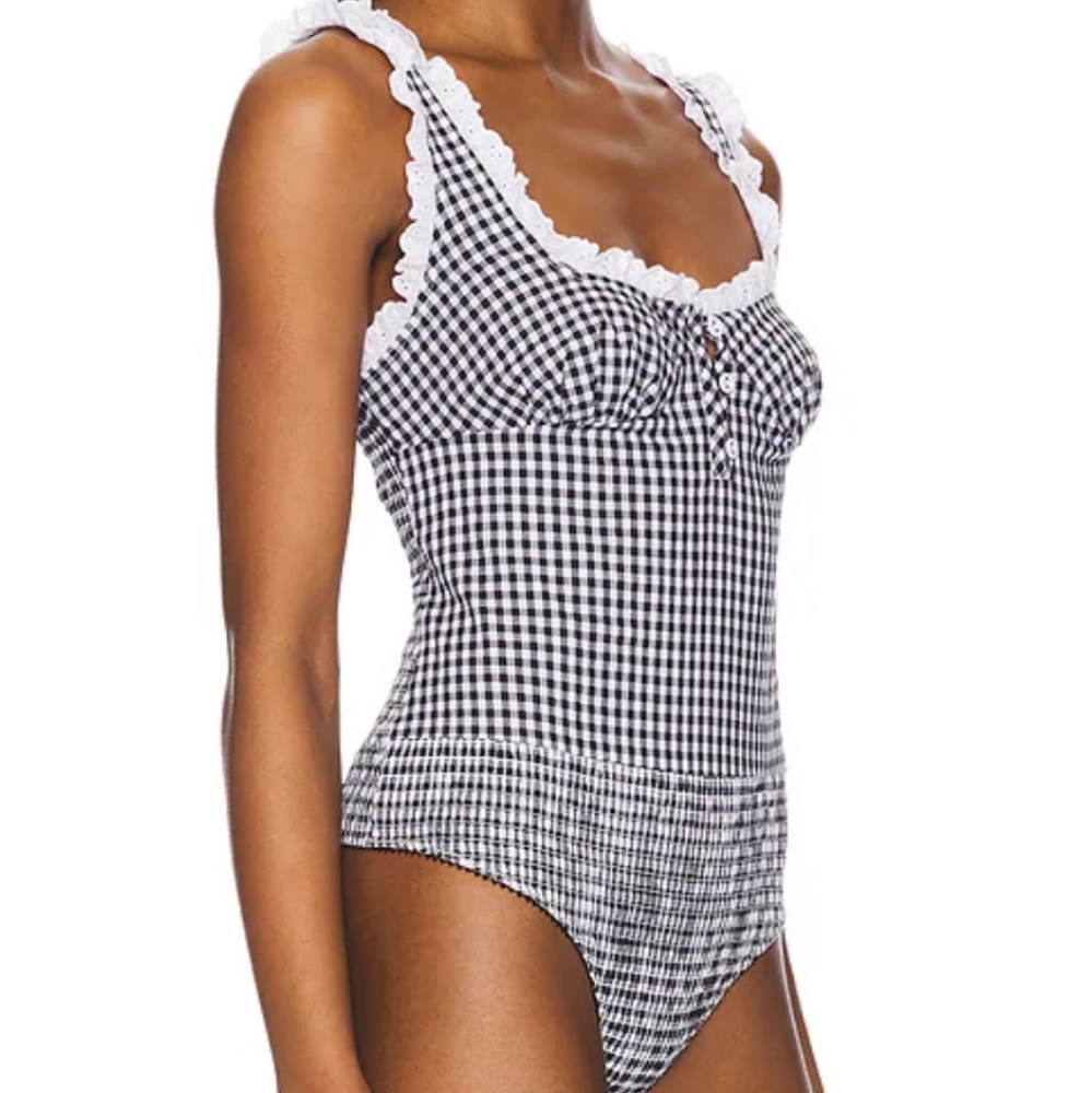 ☀️Free People Cassie Gingham Women's Smocked Bodysuit NWOT, Small - Picture 10 of 14